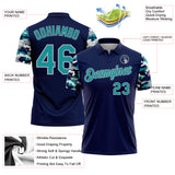 Custom Navy Teal Gray-White Digital Camo Two Tone Performance Polo Shirt
