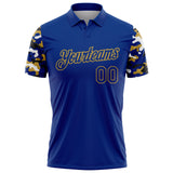 Custom Royal Old Gold Black-White Digital Camo Two Tone Performance Polo Shirt