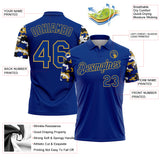 Custom Royal Old Gold Black-White Digital Camo Two Tone Performance Polo Shirt