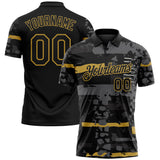 Custom Black-Old Gold Abstract Geometric Grunge Fragment Performance Polo Shirt
