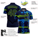 Custom Navy-Neon Green Abstract Geometric Grunge Fragment Performance Polo Shirt