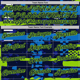 Custom Navy-Neon Green Abstract Geometric Grunge Fragment Performance Polo Shirt