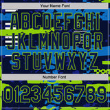 Custom Navy-Neon Green Abstract Geometric Grunge Fragment Performance Polo Shirt