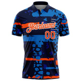 Custom Navy Orange-White Abstract Geometric Grunge Fragment Performance Polo Shirt