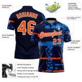 Custom Navy Orange-White Abstract Geometric Grunge Fragment Performance Polo Shirt