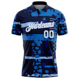 Custom Navy White-Light Blue Abstract Geometric Grunge Fragment Performance Polo Shirt