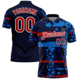 Custom Navy Red-White Abstract Geometric Grunge Fragment Performance Polo Shirt