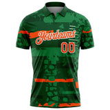 Custom Green Orange-White Abstract Geometric Grunge Fragment Performance Polo Shirt