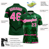 Custom Green Pink-White Abstract Geometric Grunge Fragment Performance Polo Shirt