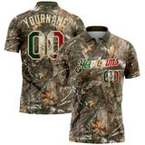Custom Camo Vintage Mexican Flag Cream-Olive Camo Woodland Forest Camouflage Salute To Service Patriotic Performance Polo Shirt