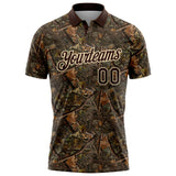 Custom Camo Brown-Cream Camo Woodland Forest Camouflage Salute To Service Performance Polo Shirt