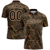 Custom Camo Brown-Cream Camo Woodland Forest Camouflage Salute To Service Performance Polo Shirt