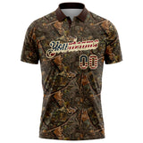 Custom Camo Vintage USA Flag Cream-Brown Camo Woodland Forest Camouflage Salute To Service Patriotic Performance Polo Shirt