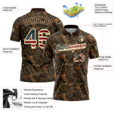 Custom Camo Vintage USA Flag Cream-Brown Camo Woodland Forest Camouflage Salute To Service Patriotic Performance Polo Shirt