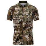 Custom Camo Black Cream-Olive Camo Woodland Forest Camouflage Salute To Service Performance Polo Shirt