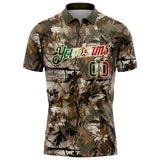 Custom Camo Vintage Mexican Flag Cream-Olive Camo Woodland Forest Camouflage Salute To Service Patriotic Performance Polo Shirt