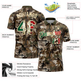 Custom Camo Vintage Mexican Flag Cream-Olive Camo Woodland Forest Camouflage Salute To Service Patriotic Performance Polo Shirt