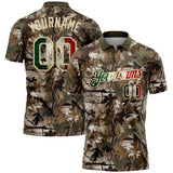Custom Camo Vintage Mexican Flag Cream-Olive Camo Woodland Forest Camouflage Salute To Service Patriotic Performance Polo Shirt