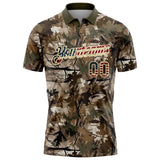 Custom Camo Vintage USA Flag Cream-Olive Camo Woodland Forest Camouflage Salute To Service Patriotic Performance Polo Shirt