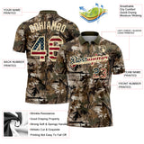 Custom Camo Vintage USA Flag Cream-Olive Camo Woodland Forest Camouflage Salute To Service Patriotic Performance Polo Shirt