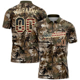 Custom Camo Vintage USA Flag Cream-Olive Camo Woodland Forest Camouflage Salute To Service Patriotic Performance Polo Shirt