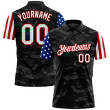 Custom Camo White Red-Black Stars & Stripes Two Tone Salute To Service Performance Polo Shirt