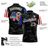 Custom Camo USA Flag Black-White Stars & Stripes Two Tone Salute To Service Patriotic Performance Polo Shirt