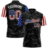 Custom Camo USA Flag Black-White Stars & Stripes Two Tone Salute To Service Patriotic Performance Polo Shirt
