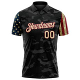 Custom Camo Cream Crimson-Black Stars & Stripes Two Tone Salute To Service Patriotic Performance Polo Shirt