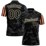 Custom Camo Black-Cream Stars & Stripes Two Tone Salute To Service Patriotic Performance Polo Shirt