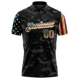 Custom Camo Vintage USA Flag Cream-Black Stars & Stripes Two Tone Salute To Service Patriotic Performance Polo Shirt