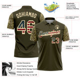Custom Olive Vintage USA Flag-Cream Digital Camo Two Tone Patriotic Performance Polo Shirt