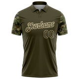 Custom Olive-Cream Camo Two Tone Performance Polo Shirt