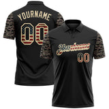 Custom Black Vintage USA Flag-Cream Camo Two Tone Patriotic Performance Polo Shirt