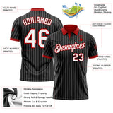 Custom Black White Pinstripe-Red Performance Polo Shirt