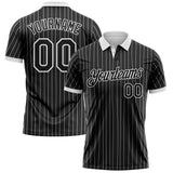 Custom Black White Pinstripe-White Performance Polo Shirt