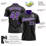 Custom Black White Pinstripe-Purple Performance Polo Shirt