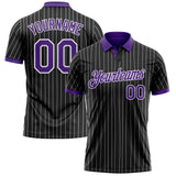 Custom Black White Pinstripe-Purple Performance Polo Shirt