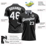 Custom Black White Pinstripe-Gray Performance Polo Shirt