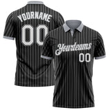 Custom Black White Pinstripe-Gray Performance Polo Shirt