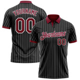 Custom Black White Pinstripe-Crimson Performance Polo Shirt