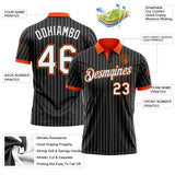 Custom Black White Pinstripe-Orange Performance Polo Shirt