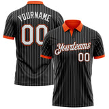 Custom Black White Pinstripe-Orange Performance Polo Shirt