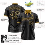 Custom Black White Pinstripe-Old Gold Performance Polo Shirt