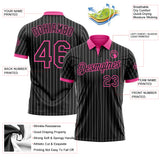 Custom Black White Pinstripe-Pink Performance Polo Shirt
