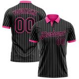 Custom Black White Pinstripe-Pink Performance Polo Shirt