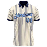 Custom Cream Navy Pinstripe-Light Blue Performance Polo Shirt