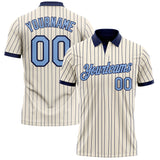 Custom Cream Navy Pinstripe-Light Blue Performance Polo Shirt