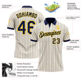 Custom Cream Navy Pinstripe-Yellow Performance Polo Shirt