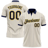 Custom Cream Navy Pinstripe-Yellow Performance Polo Shirt